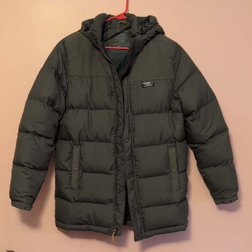 LL Bean Men’s Hooded Down Puffer Jacket - Dark Gray